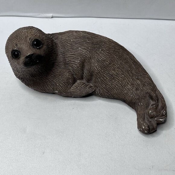 Vintage 1981 Sandicast By Sandra Brue Brown Harp Seal Pup Sculpture Figurine 7" - Picture 1 of 16
